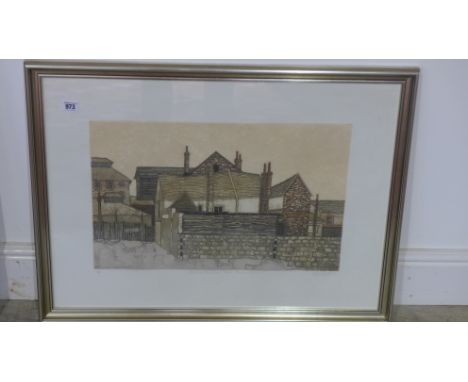 Valerie Thornton - coloured etching Old Houses Maiden bush St Minorcies Edition 60/80 signed in pencil dated 76 - 34cm x 54cm