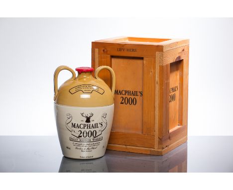 MACPHAILS 2000 
Malt Scotch Whisky. A vatting of rare malts, aged a total of 2000 years. 2 Litres, 70 proof, in ceramic flago