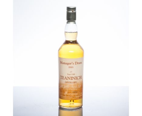 TEANINICH 17 YEAR OLD MANAGER'S DRAM
Single Malt Scotch Whisky, bottled on 3rd September 2001. Bottle No. 0654, 70cl, 58.3% v