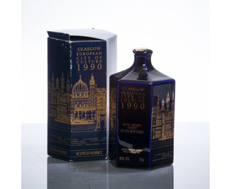 GLASGOW EUROPEAN CITY OF CULTURE 1990
Premium Reserve Blended Scotch Whisky, in ceramic flask bearing illustrations of city l