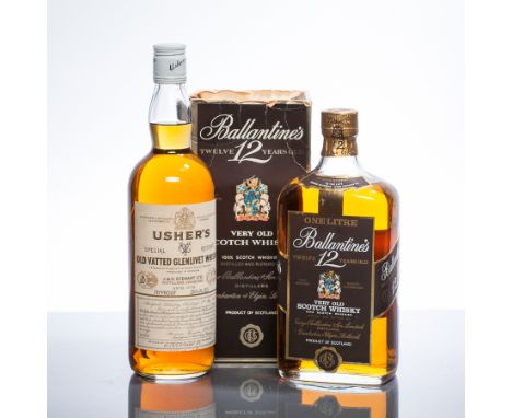 BALLANTINE'S 12 YEARS OLD 
Blended Scotch Whisky. 1 litre, no strength stated, in carton. 
USHER'S OLD VATTED GLENLIVET WHISK