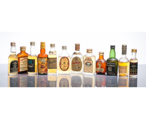 12 BLENDED SCOTCH WHISKY MINIATURES
Includes JOHN BARR, 5cl, 40% volume; RED HACKLE DE LUXE, aged in sherry wood, no capacity