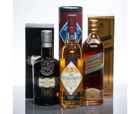 JOHNNIE WALKER GOLD LABEL 18 YEARS OLD
Blended Scotch Whisky. 75cl, 43% volume, in carton.
THE INVERGORDON 10 YEARS OLD
Singl