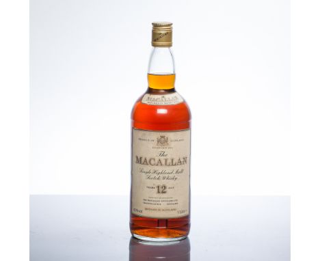 THE MACALLAN 12 YEAR OLD
Single Highland Malt Scotch Whisky. 1 L, 43% volume.
 CONDITION REPORT: Slight wear to label