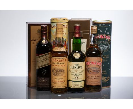THE GLENMORANGIE 10 YEAR OLD
Single Highland Malt Whisky. 70cl, 40% volume, in 150th anniversary tin. 
THE GLENLIVET 12 YEAR 