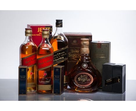 JOHNNIE WALKER SWING SUPERIOR
Blended Scotch Whisky. 75cl, 43% volume, in carton. 
JOHNNIE WAKER BLACK LABEL AGED 12 YEARS
Ol