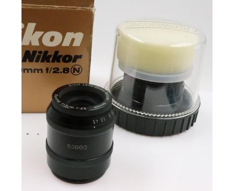 Two photo enlarger lenses, Leitz Wetzlar Focotar F=5cm 1.45 and a Nikon EL-Nikkor 50mm 2.8. UK P&amp;P Group 2 (£20+VAT for t