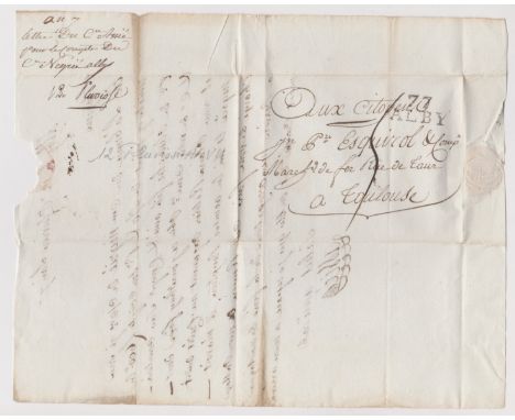 France 1798 Postal History EL dated 12 Pluviose (31st Jan) Alby posted to Toulouse, manuscript postal rate, Alby mileage canc