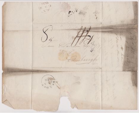 Great Britain 1836 Postal History EL dated Dundee 8th June 1836, posted to Edinburgh. Manuscript 8 black stamped Add 1/2, Dun
