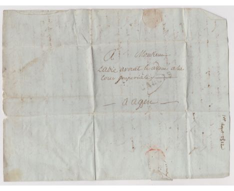 France 1812 Postal History EL dated Aug 1812 Cahoes posted to Agen. Manuscript 3 Cahors mileage cancel