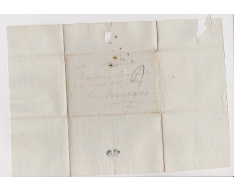 France 1813 Postal History EL dated 1813 Lyon posted to Beaupreau. Manuscript 9 Lyon mileage cancel