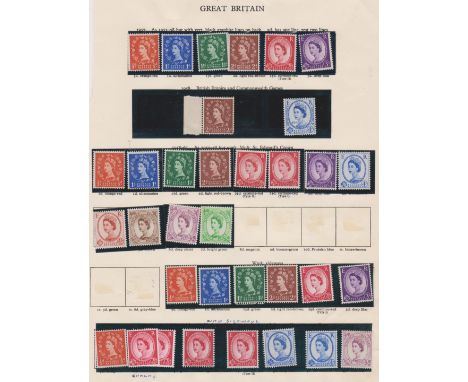 Great Britain 1952-1967 Queen Elizabeth II u/m, m/m or used on 12 page mostly Machins with colours, w/mk and phos varieties 
