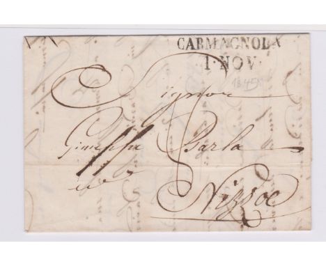 Italy 1841 Postal History EL dated Nov 1841 Carmagnola posted to Nizza (Nice) manuscript 11 black 2 line Carmagnola 1 Nov can