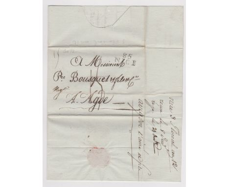 France Postal History EL posted Nice to Agde, manuscript 13. Nice Mileage cancel. 