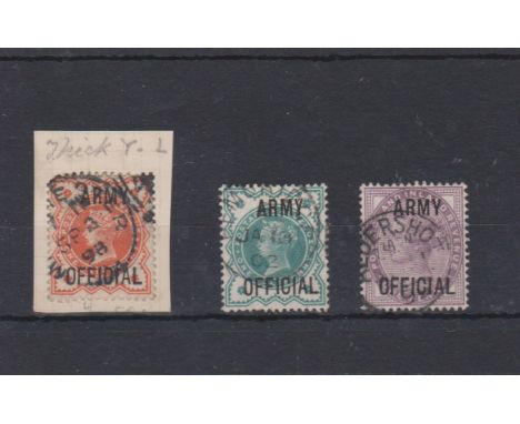 Great Britain 1896-1901 Queen Victoria Army Official optd SG 041 used 1/d vermillion, 042 used 1/2d blue green and 043 used 1