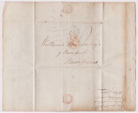 Great Britain 1807 Postal History EL dated Leith 14 Aug 1807. Posted to Dumfries, Leith Penny Post 2 ring black cancel. Aug/W