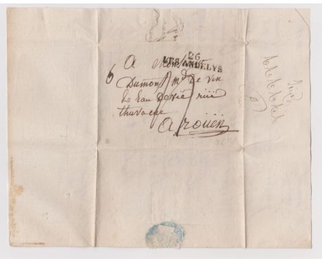 France 1825 Postal History EL dated 25 Feb 1825 Andely posted to Rouen. Manuscript postal rate Les Andelys mileage cancel