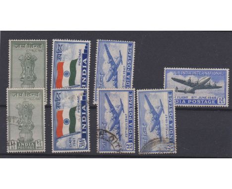 India 1947-48 Independence SG 301-303 m/m and used sets, Air SG 304 m/m