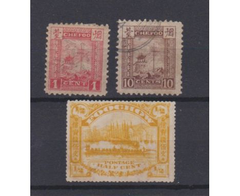China Municipal posts of Treaty ports Chefoo 1893 SG 2 1c used, SG 5 10c brown used Foodhow 1896 SG 10 m/m 1/2c yellow. 