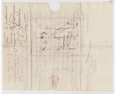 France Postal History EL undated posted Nice to Agde, manuscript 10. Nice mileage cancel