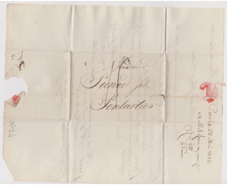 France 1820 Postal History EL dated 20 May 1820 Paris posted to Pontarlier. Manuscript 11 black triangle 'T' cancel