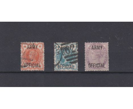 Great Britain 1896-1901 Queen Victoria Army Official optd SG 041 used 1/2d vermillion, 042 used 1/2d blue green and 043 1d li