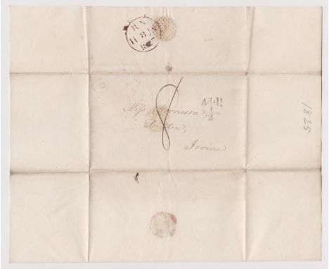 Great Britain 1825 Postal History EL dated 8th June 1825 posted to Irvine. Manuscript 8 black 'Add 1/2 stamp', red single rin