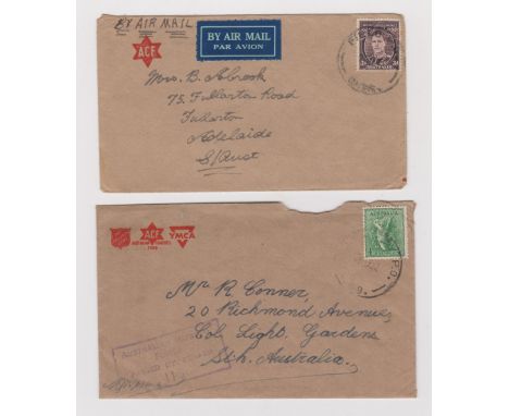 Australia 1944 x2 Australian Comforts Fund envelopes cancelled with Field Post Office cancels. One envelope ha contents and h