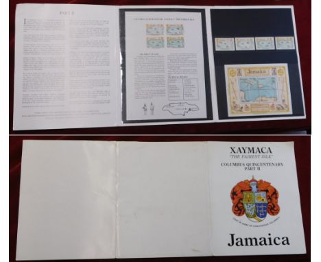 Jamaica 1990 500th anniv of Discovery of America 2nd issue. Jamaica Post souvenir folder with SG 774-777 u/m set, SG MS778 u/