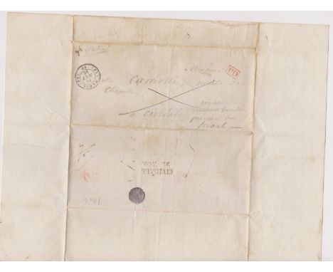 France 1846 Postal History EL dated 16th Aug 1846 posted to Cividale Italy. Red boxed [P.D.] Strike. Double ring (FS)PARIS(FS