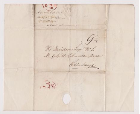 Great Britain 1827 Postal History EL dated 10th Oct 1827 Ayr posted to Edinburgh. Manuscript '9 1/2' red single ring Oct/Wto?