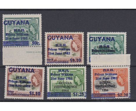 Guyana 1982 Birth of Prince William opts SG 982-983 optd Independence opts. SG 984-987 u/m set. Cat value £55.60
