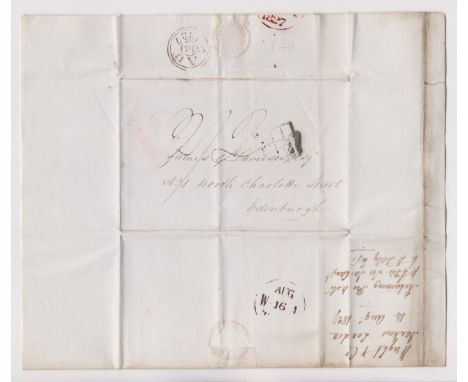 Great Britain 1827 Postal History EL dated London 14 Aug 1827 posted to Edinburgh, black boxed [1/2] strike two ring Au/V(14)