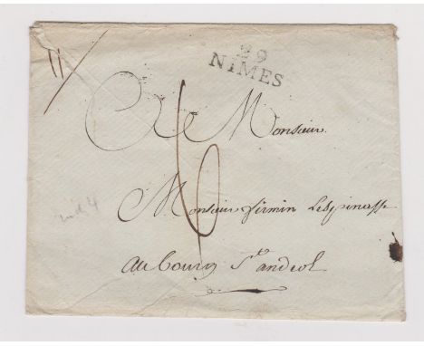 France Postal History envelope posted to Auburg, manuscript 6 and Nimes mileage cancel. 