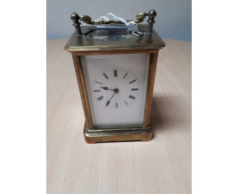  Sale Item:    BRASS CARRIAGE CLOCK WITH PLASTIC DOOR AT REAR (AF)  Vat Status:   No Vat   Buyers Premium:  This lot is subje