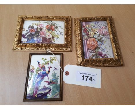  Sale Item:    3 FLORAL & AVIAN ENAMEL PLAQUES   Vat Status:   No Vat   Buyers Premium:  This lot is subject to a Buyers Prem
