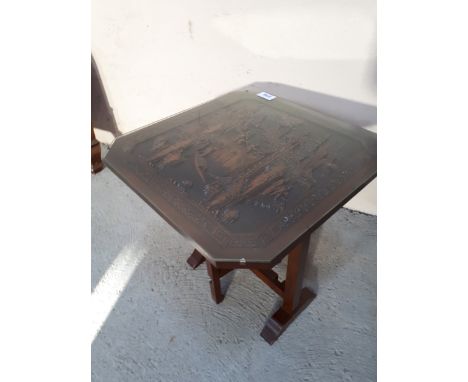  Sale Item:    MAHOGANY FOLDING CARVED TOP TABLE  Vat Status:   No Vat   Buyers Premium:  This lot is subject to a Buyers Pre