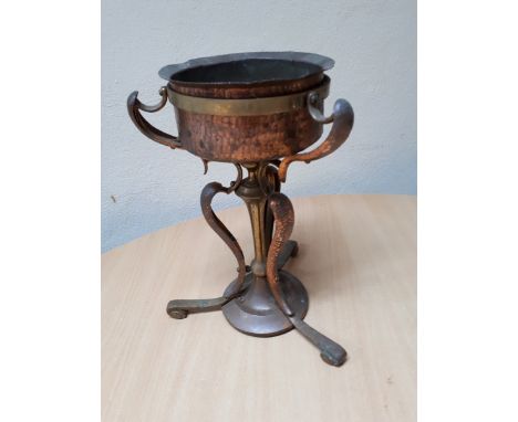  Sale Item:    ARTS & CRAFTS COPPER BRASS LAMP STAND  Vat Status:   No Vat   Buyers Premium:  This lot is subject to a Buyers