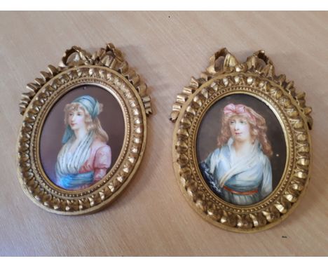  Sale Item:    2 GILT FRAMED ENAMELS YOUNG WOMEN  Vat Status:   No Vat   Buyers Premium:  This lot is subject to a Buyers Pre