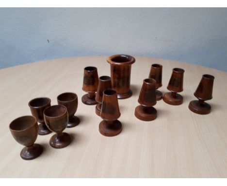  Sale Item:    BOX 12 TREEN SPILL VASES & EGG CUPS (AF)  Vat Status:   No Vat   Buyers Premium:  This lot is subject to a Buy