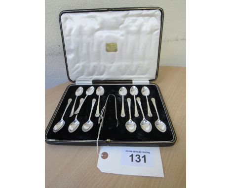  Sale Item:    CASED SET 12 SCOTTISH SILVER TEASPOONS & TONGS  Vat Status:   No Vat   Buyers Premium:  This lot is subject to