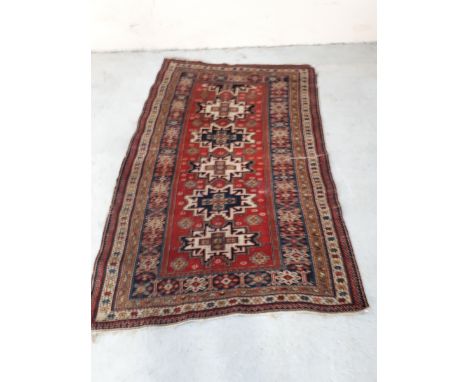  Sale Item:    RED BLUE & CREAM RUG 5'4" X 3'10" (AF)  Vat Status:   No Vat   Buyers Premium:  This lot is subject to a Buyer