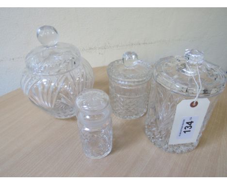  Sale Item:    4 CRYSTAL LIDDED JARS   Vat Status:   No Vat   Buyers Premium:  This lot is subject to a Buyers Premium of 15%