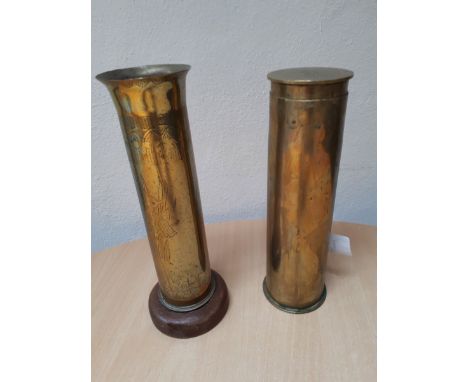  Sale Item:    BRASS TRENCH ART SHELL & VASE   Vat Status:   No Vat   Buyers Premium:  This lot is subject to a Buyers Premiu
