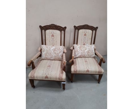  Sale Item:    PAIR ART NOUVEAU OPEN ARM CHAIRS   Vat Status:   No Vat   Buyers Premium:  This lot is subject to a Buyers Pre