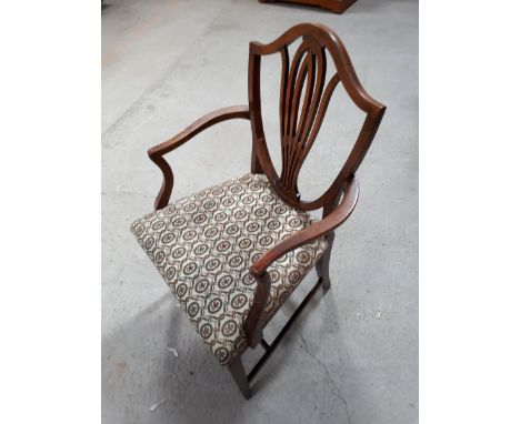  Sale Item:    MAHOGANY SHIELD BACK ARM CHAIR (AF)  Vat Status:   No Vat   Buyers Premium:  This lot is subject to a Buyers P