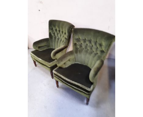  Sale Item:    PAIR GREEN UPHOLSTERED ARMCHAIRS (AF)  Vat Status:   No Vat   Buyers Premium:  This lot is subject to a Buyers