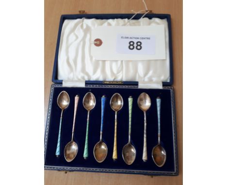  Sale Item:    SET 8 HARLEQUIN ENAMEL TEASPOONS (AF)  Vat Status:   No Vat   Buyers Premium:  This lot is subject to a Buyers