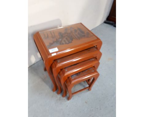  Sale Item:    NEST 4 TEAK CARVED TABLES   Vat Status:   No Vat   Buyers Premium:  This lot is subject to a Buyers Premium of