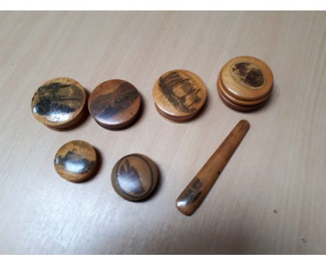 Sale Item:    6 MAUCHLINE SNUFF/PILL BOXES ETC (AF)  Vat Status:   No Vat   Buyers Premium:  This lot is subject to a Buyers